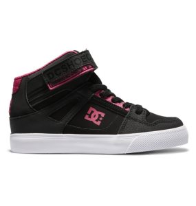 Buty Sznurowane Dziecięce DC Pure High Elastic Koronkowe High Tops Czarne Różowe Czarne | 60574UIRY